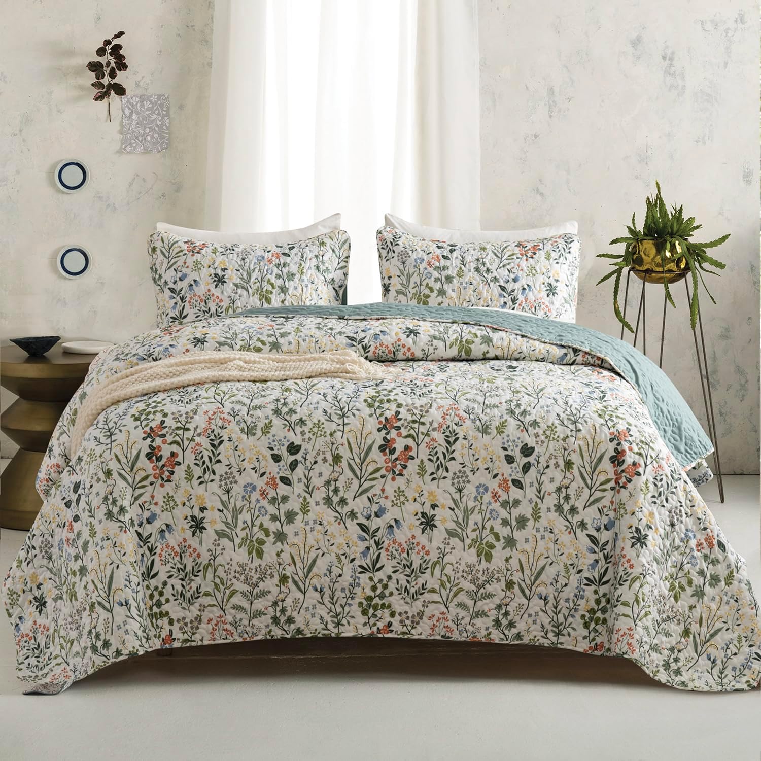 BUPIRD Floral Quilt Set King 3 Pieces