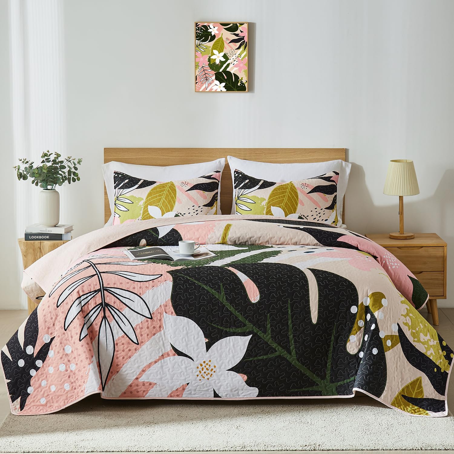 Yogeneg King Quilt Bedding Set Elegant Botanical Pattern