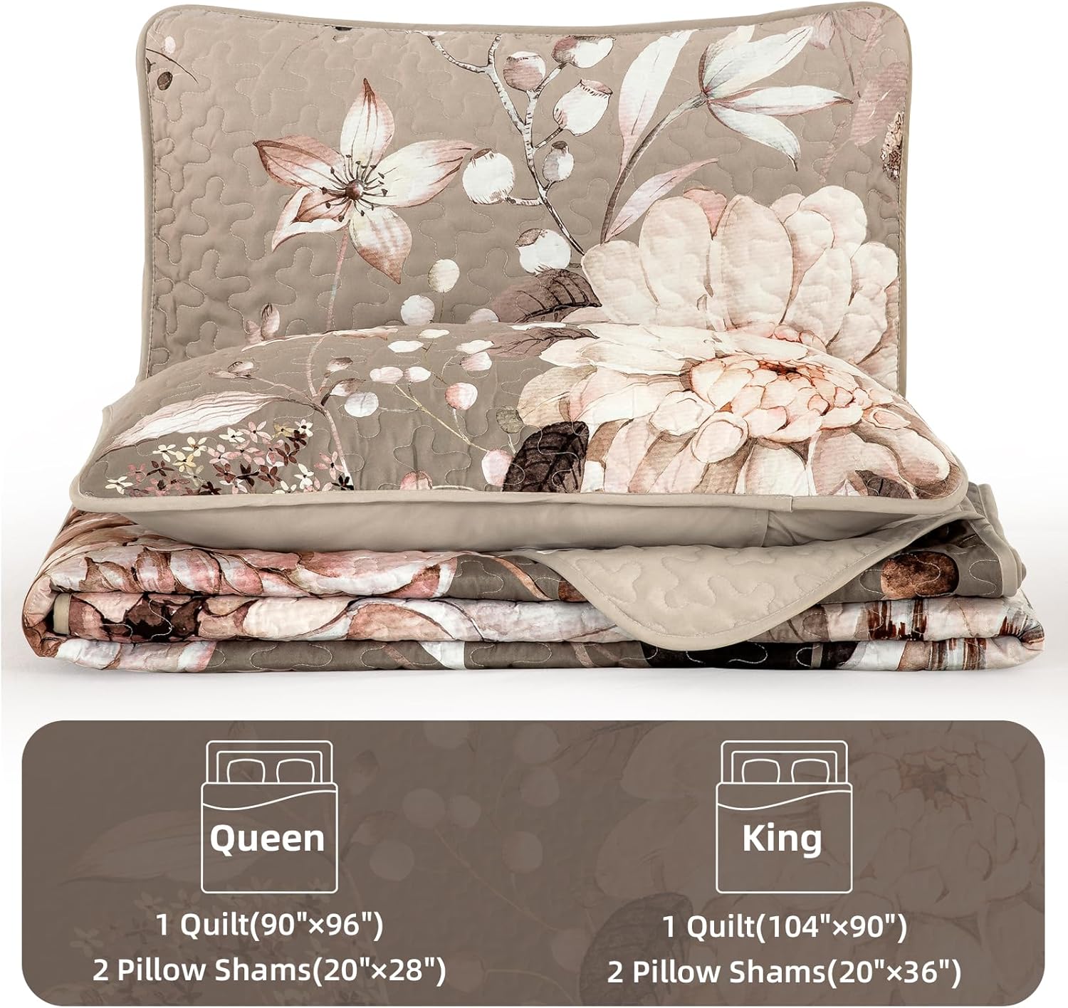 Drucon Floral Quilt Set Queen Size 3 Pieces