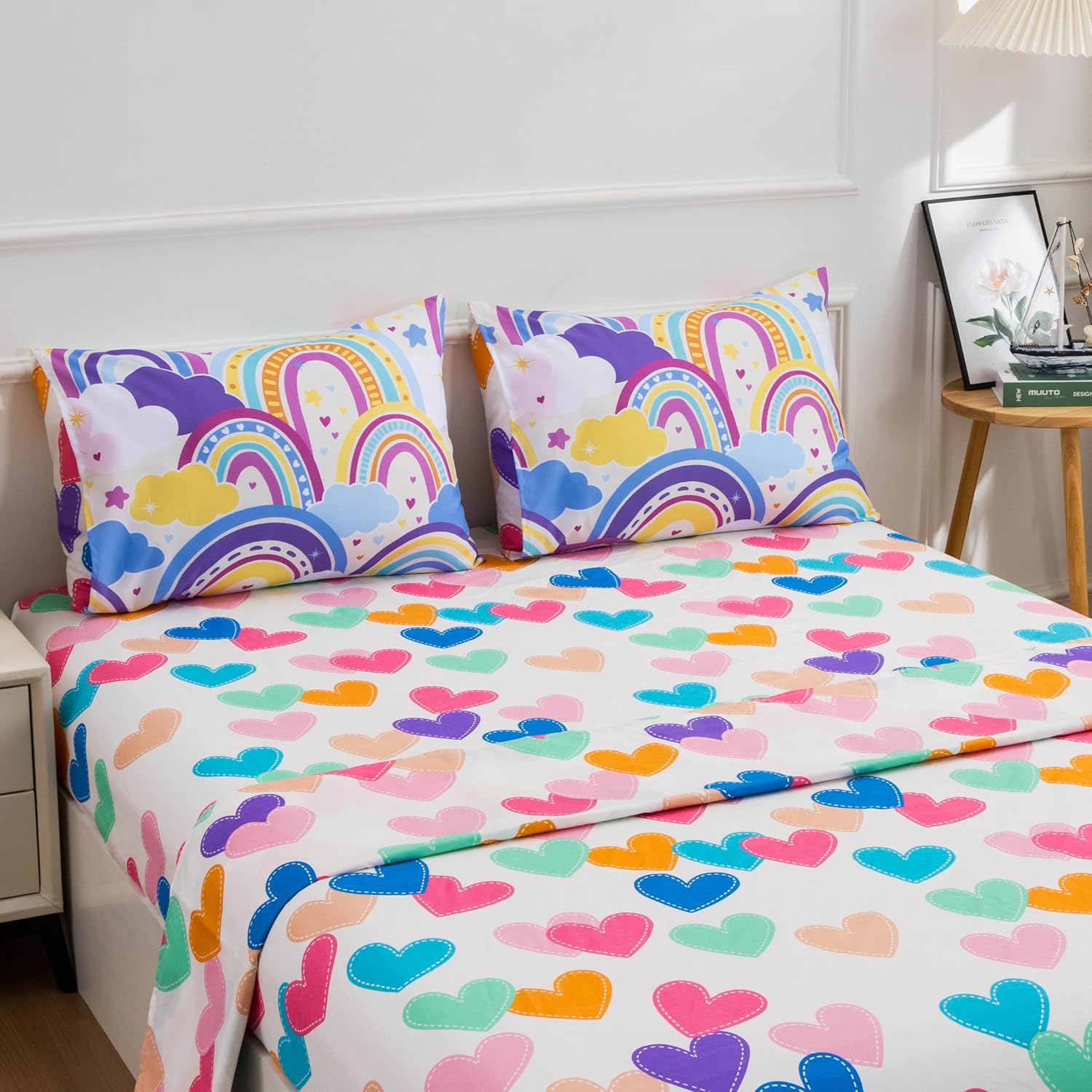 Btargot 5 Piece Light Purple Rainbow Comforter Set for Kids 1