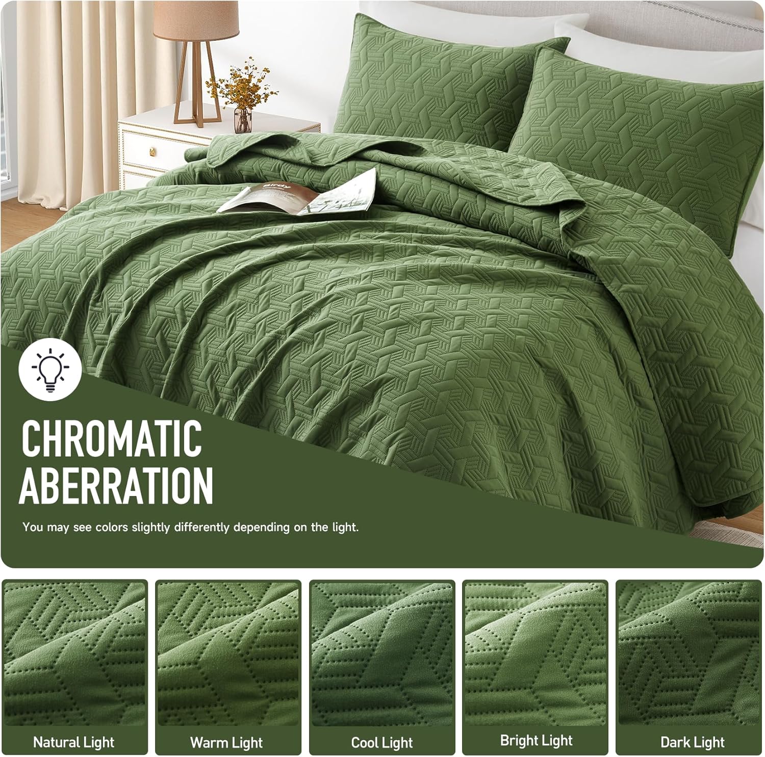 Lavsiry Olive Green Quilt Set King Size