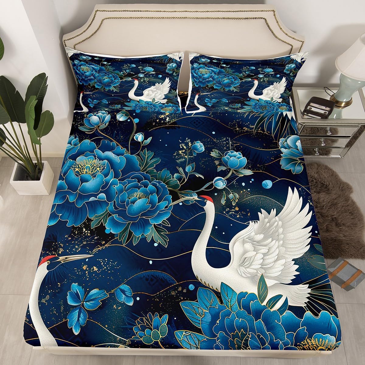Feelyou Kids Japanese Cranes King Size Sheet Set