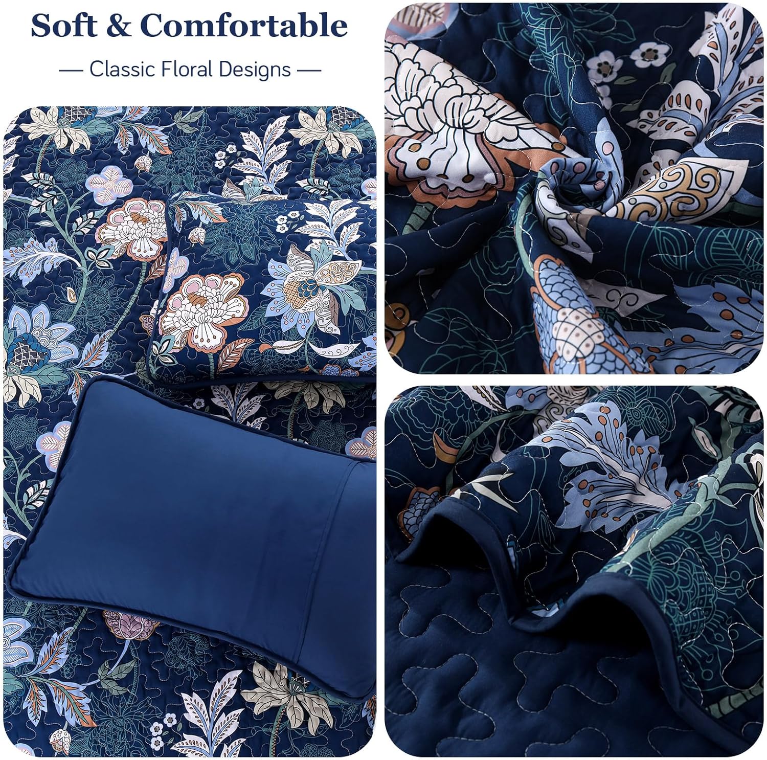 WONGS BEDDING Floral Quilt Set King Size 3 Piece 1