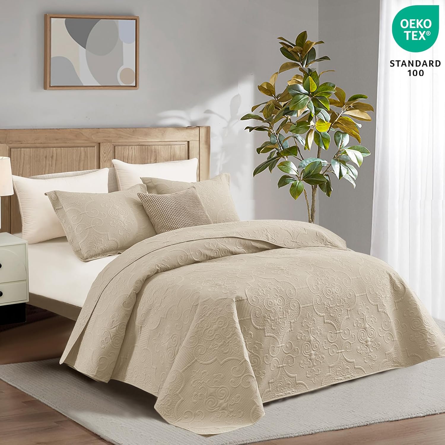 CHIXIN California King Quilt Set - Damask Paisley Coverlet with Ultrasonic Quilting