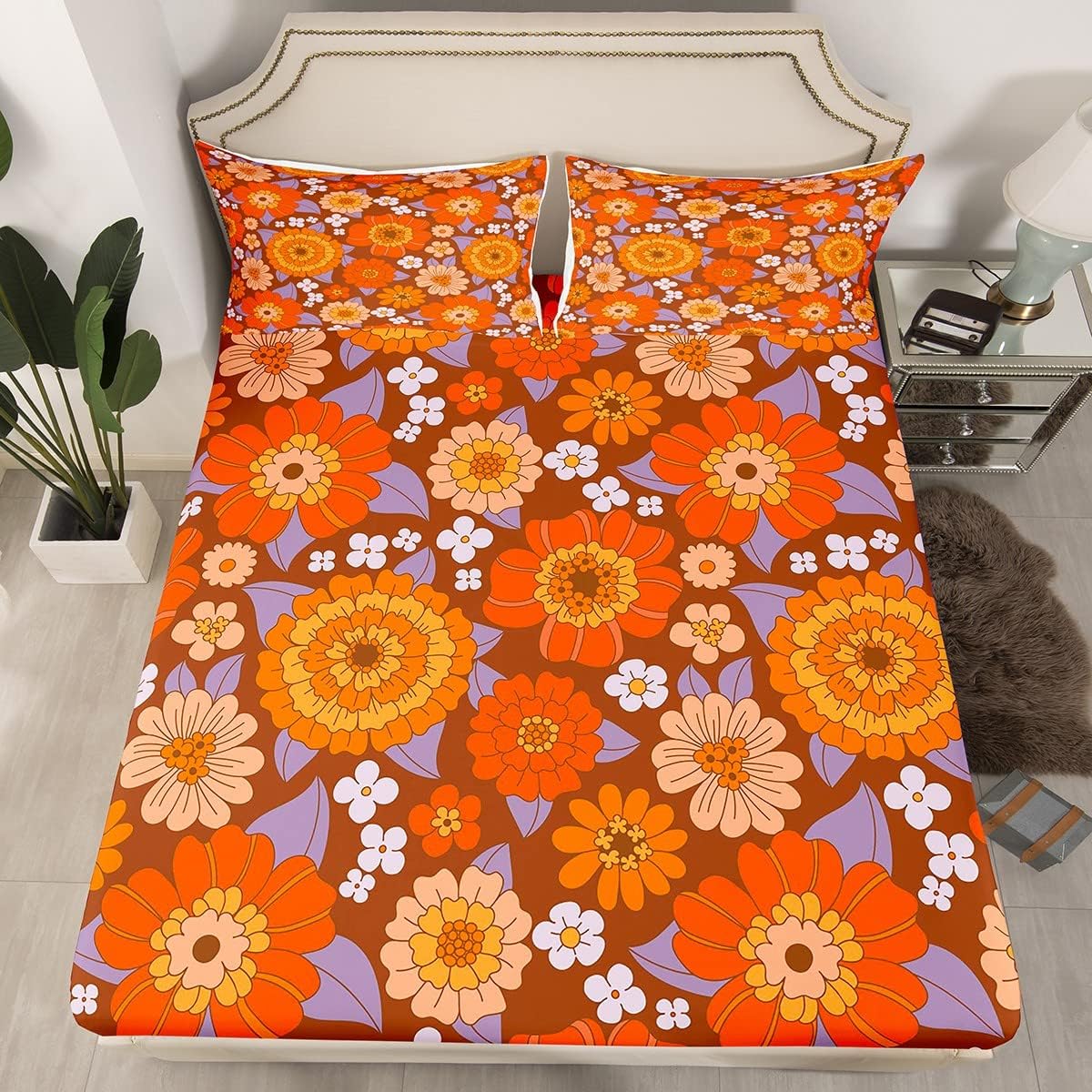Erosebridal 70s Groovy Boho King Bed Sheet Set