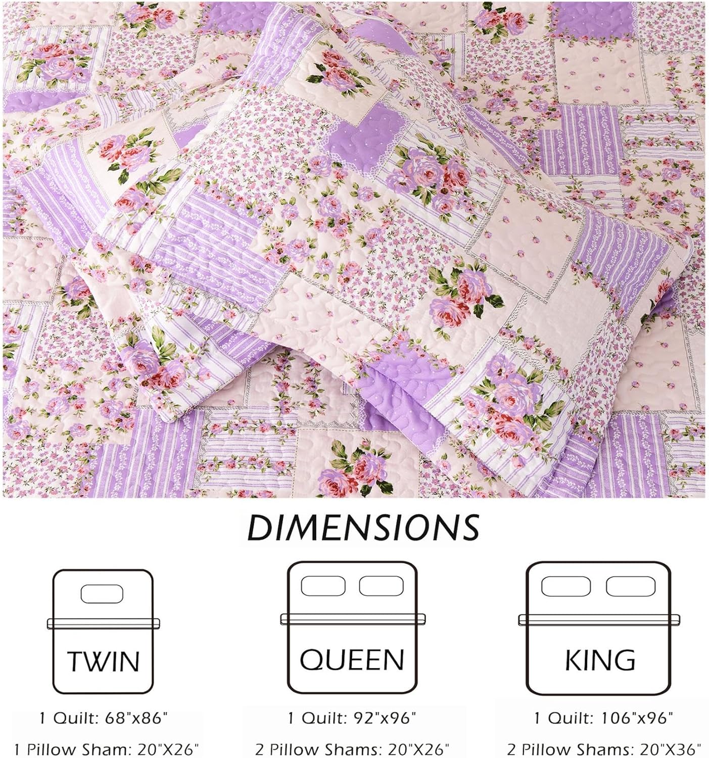 Cmfshape Reversible Lilac Floral Quilt Set