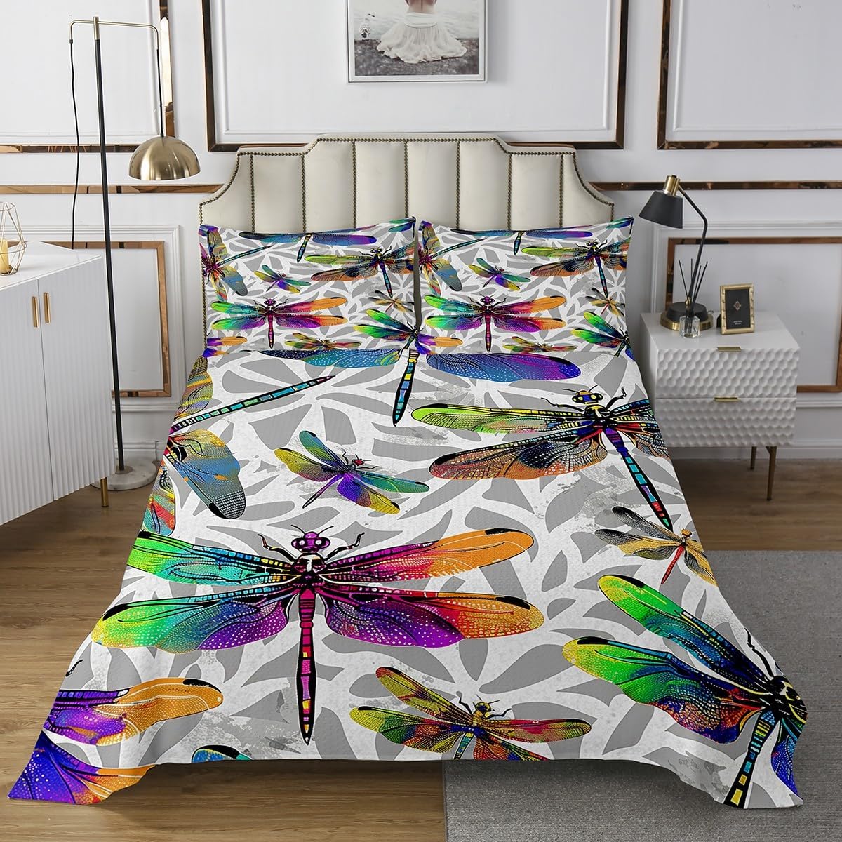 Erosebridal Rainbow Dragonfly Bedspread Set