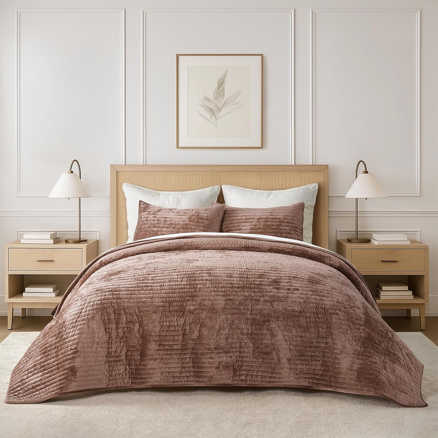 Evergrace Velvet Quilt Set King Size with Terracotta Clay