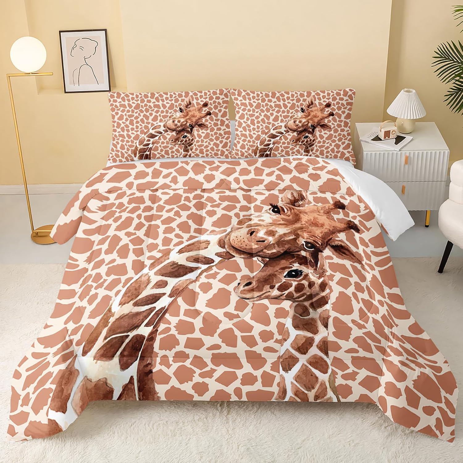 QOOMO Cartoon Giraffe Comforter Set Queen Size