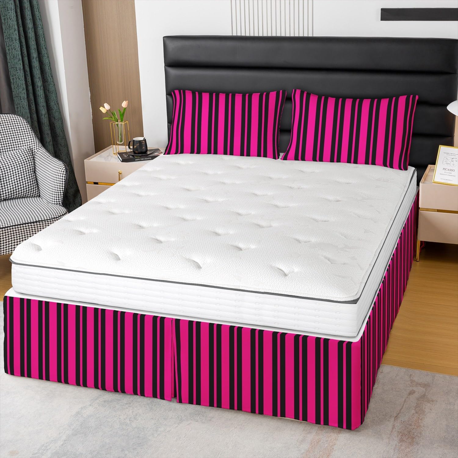 Feelyou Black Stripe Bed Skirt Twin Size with 15 Inch Drop