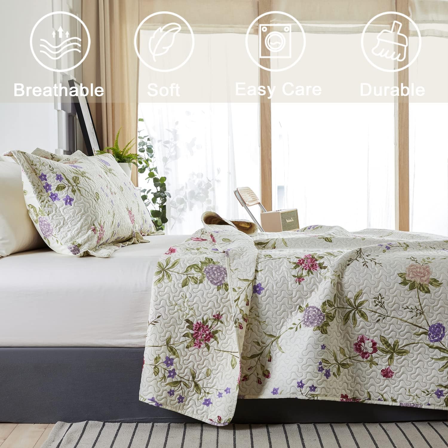 Jarson Floral Quilt Set Twin Size 3Pcs Reversible