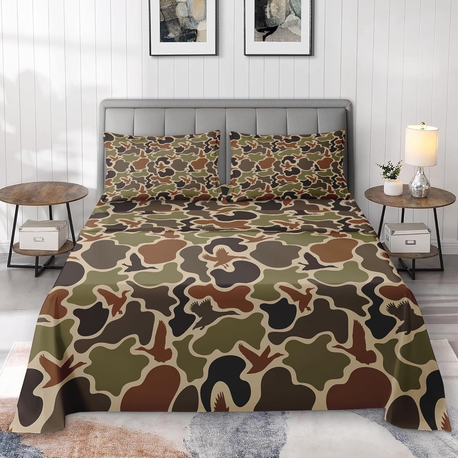 Zzzboro 4 Pcs Fitted Sheet Set King Size Camouflage