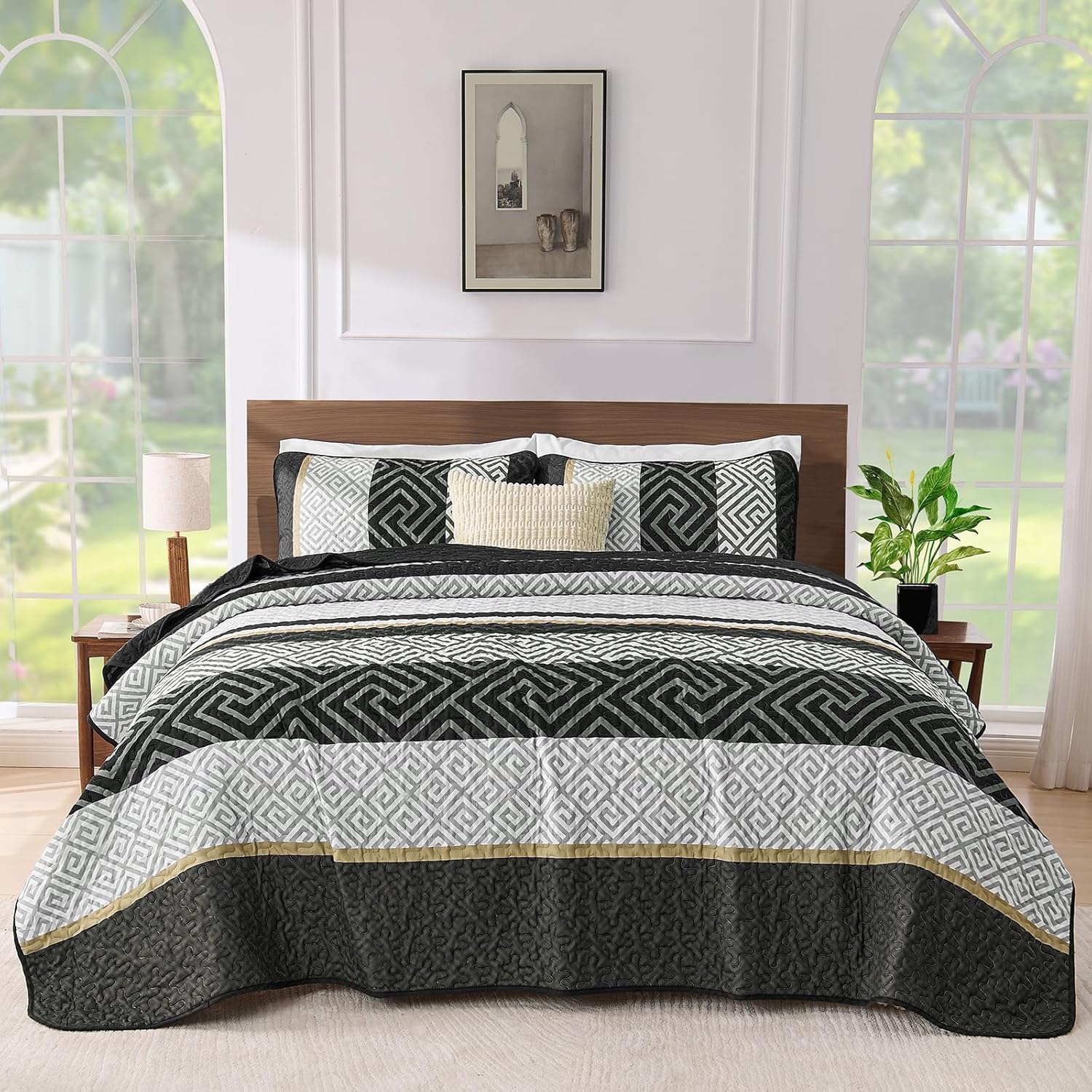 WONGS BEDDING Quilt Set Queen Size Black