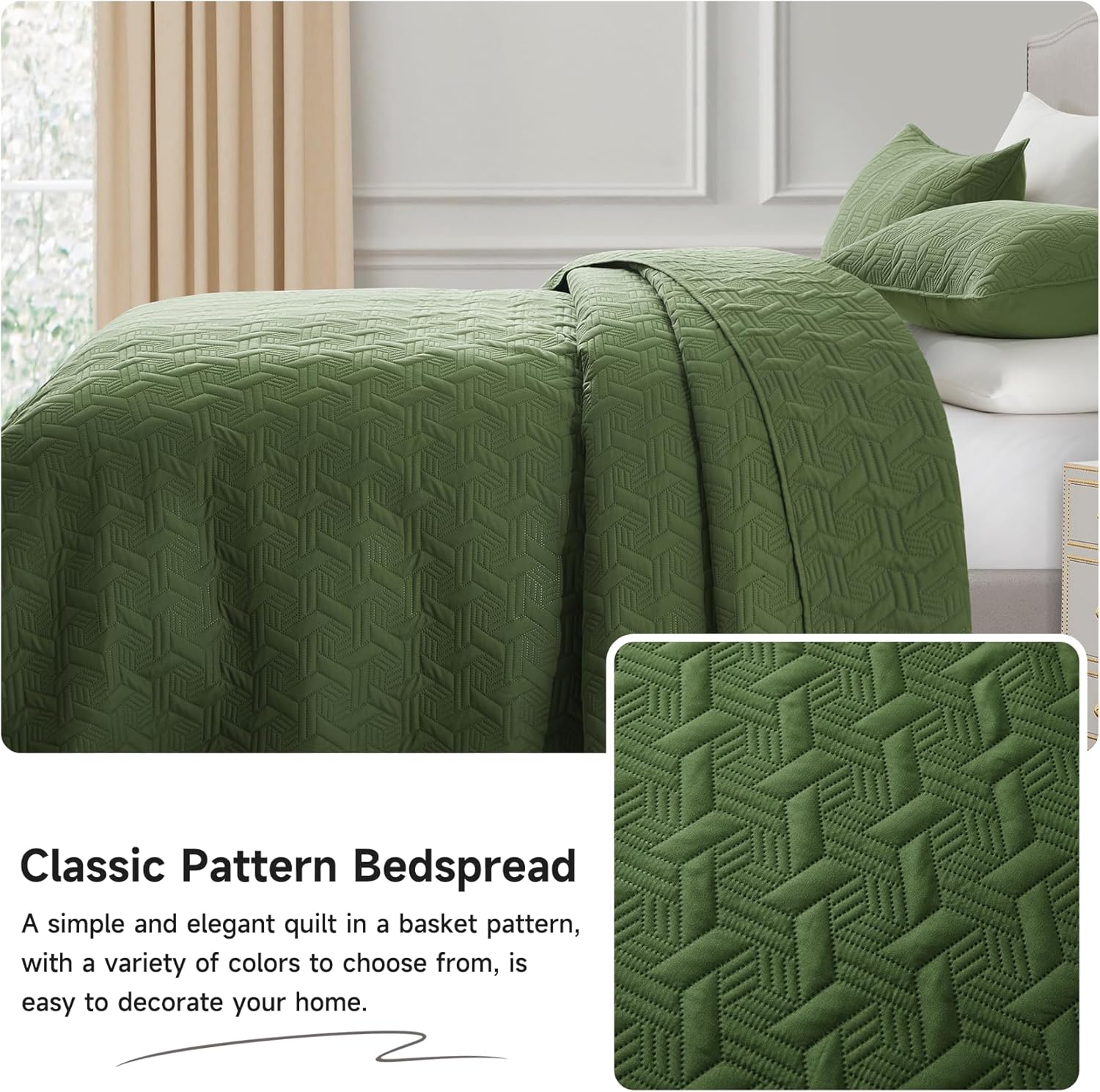 Lavsiry Olive Green Quilt Set King Size