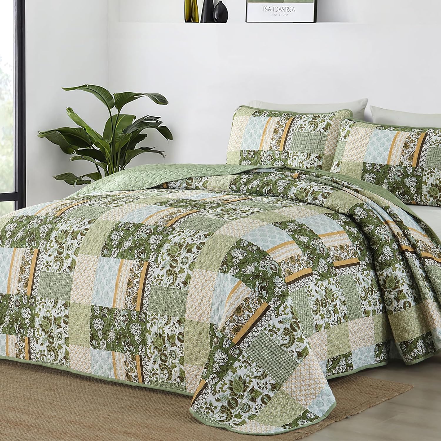 WONGS BEDDING Green Quilt Set King Size 3 Piece 1