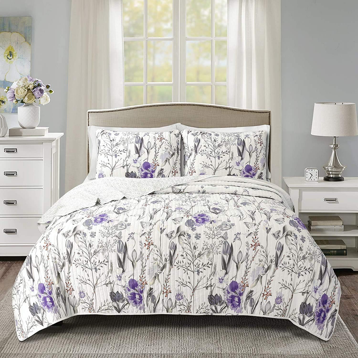 Lush Decor Adalia 3-Piece PurpleGray Quilt Set King