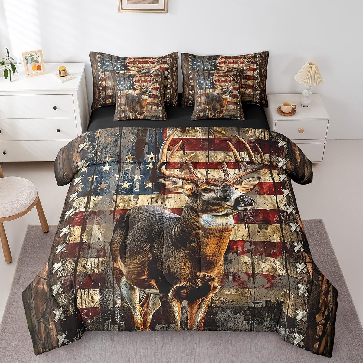 Feelyou Deer Hunting Comforter Set King Size 7 Piece