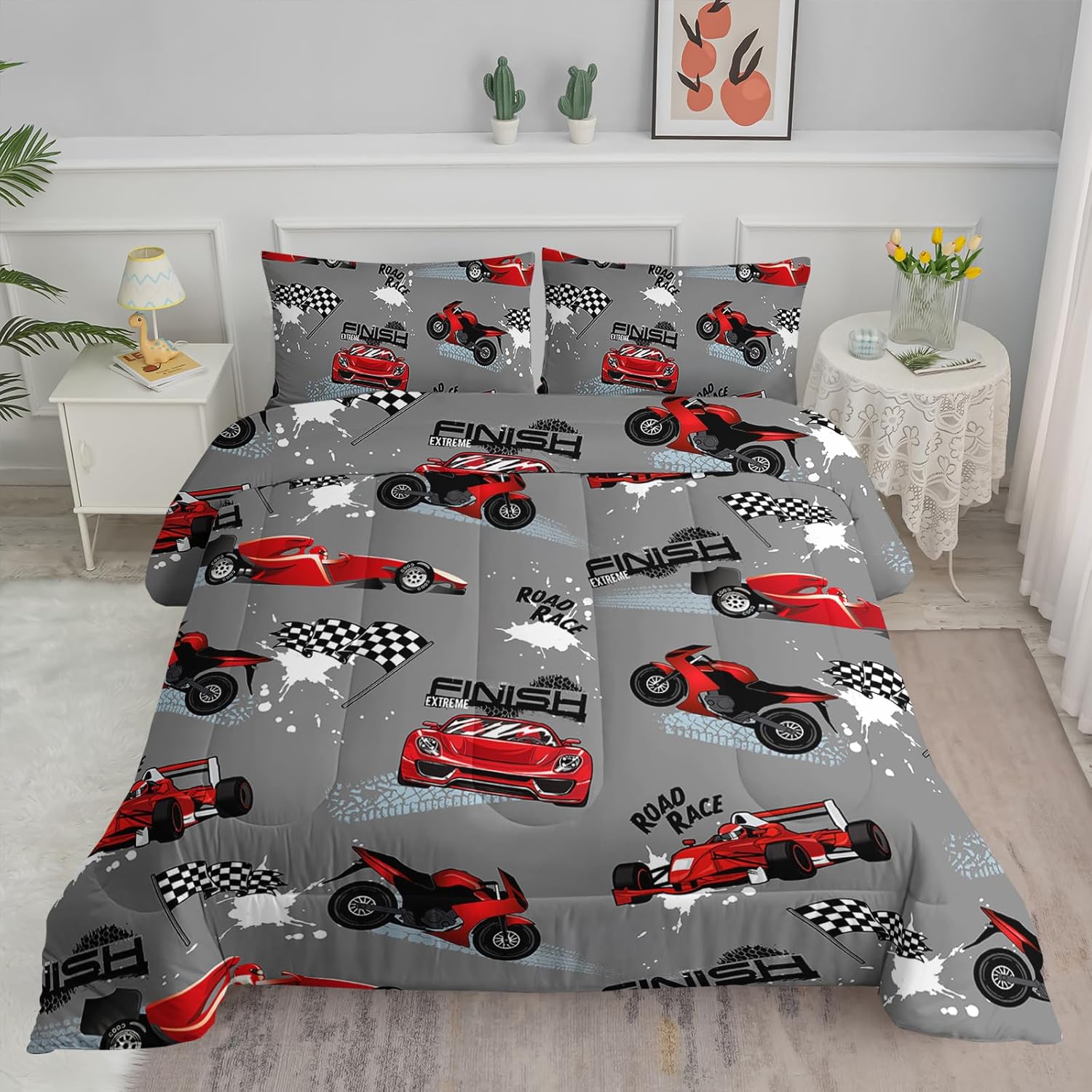 Axolotl Car Racing Comforter Set Queen Size