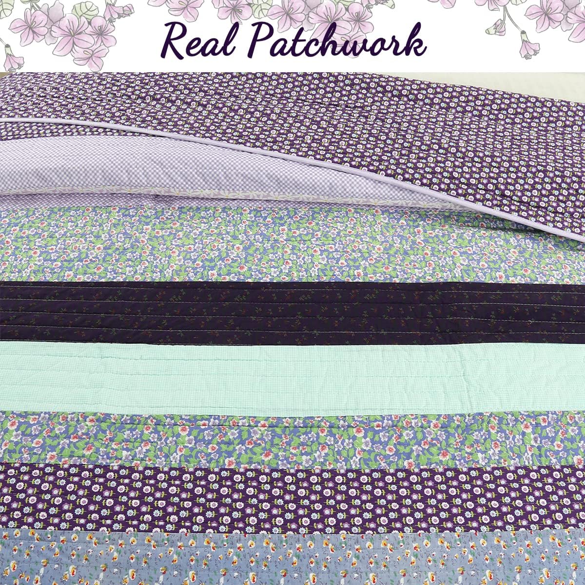 Cozy Line Lilac Stripe Reversible Quilt Bedding Set