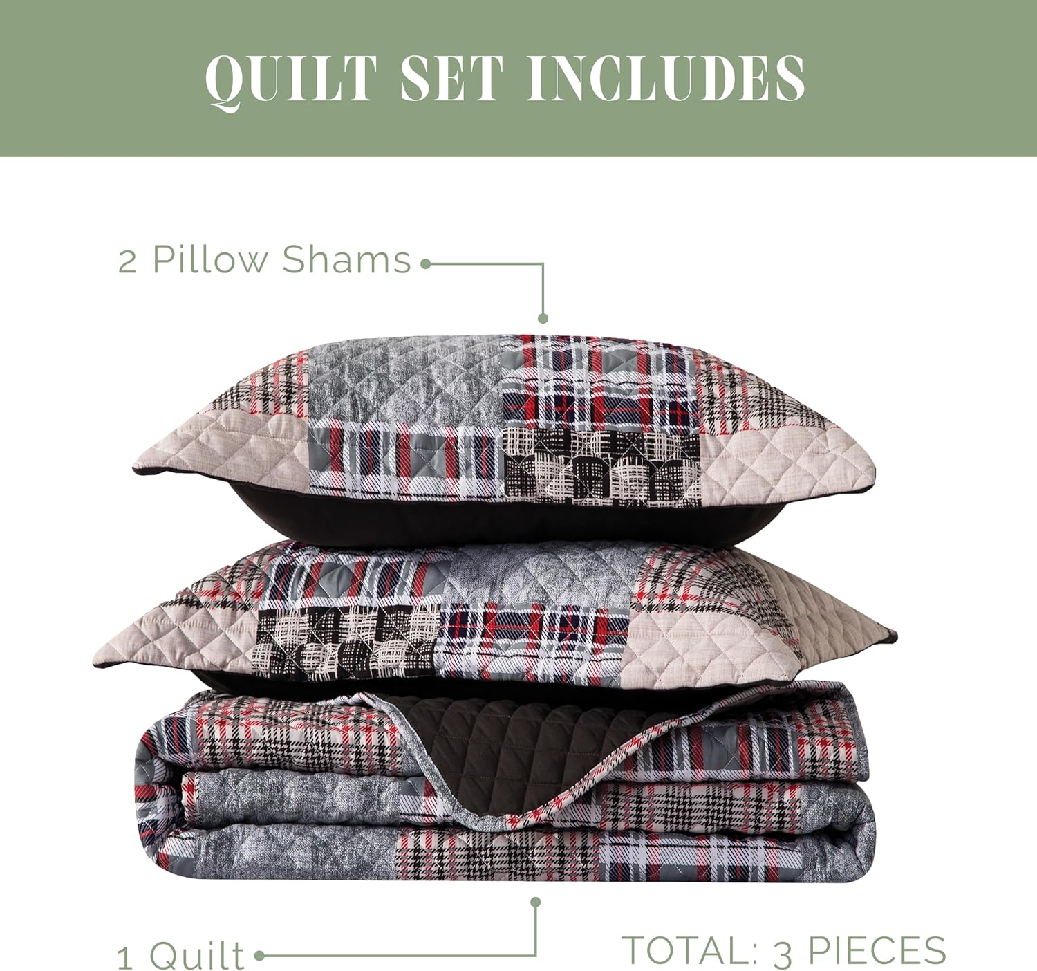 Elegant Comfort 3-Piece Plaid Reversible Quilt Set - King Brown