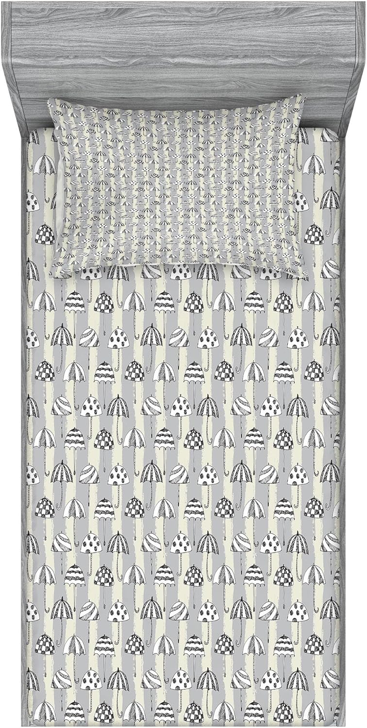 Ambesonne Rainy Weather Striped Sheet Pillow Sham Set TwinXL Pale Grey and Eggshell