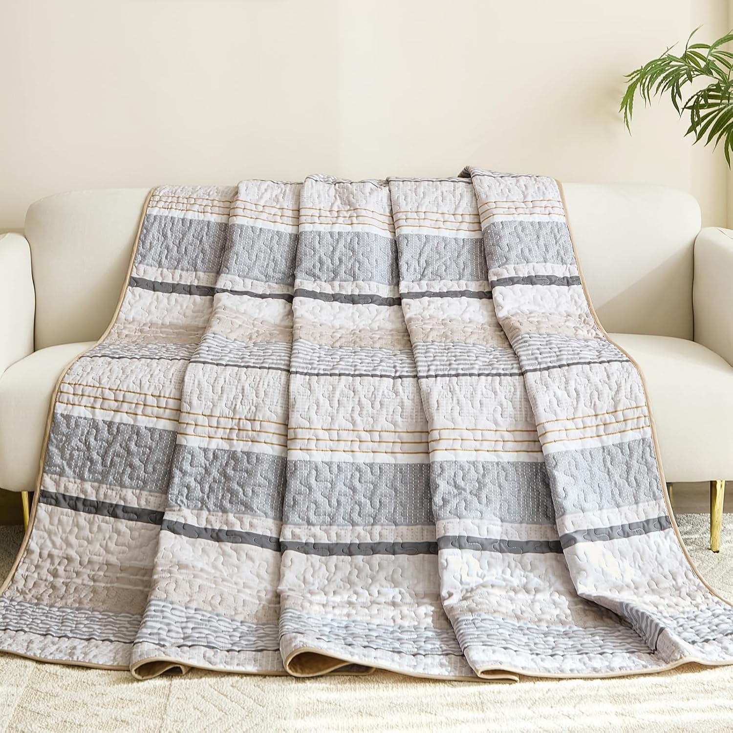 Dintszyayue Khaki Grey Queen Quilt Set 3 Piece