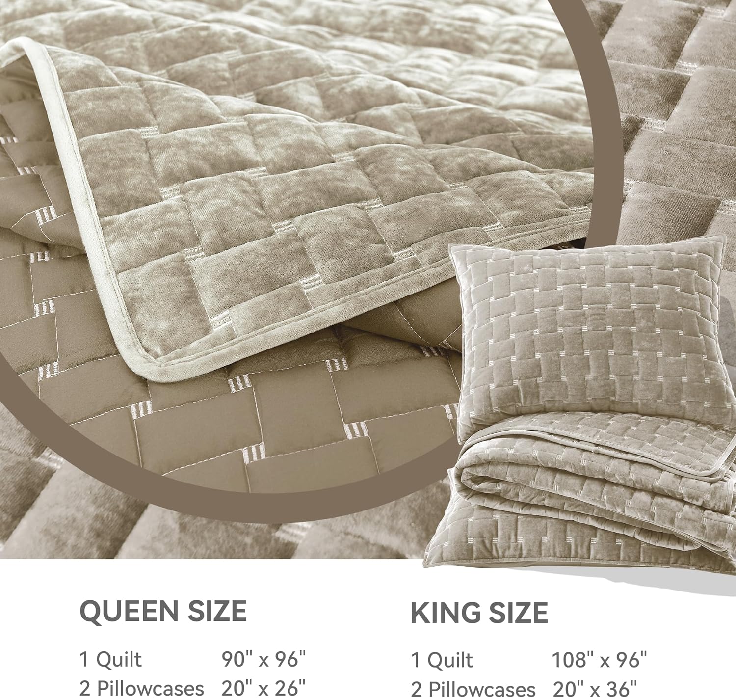 Grassix Velvet Quilt Set King Size 3 Pieces