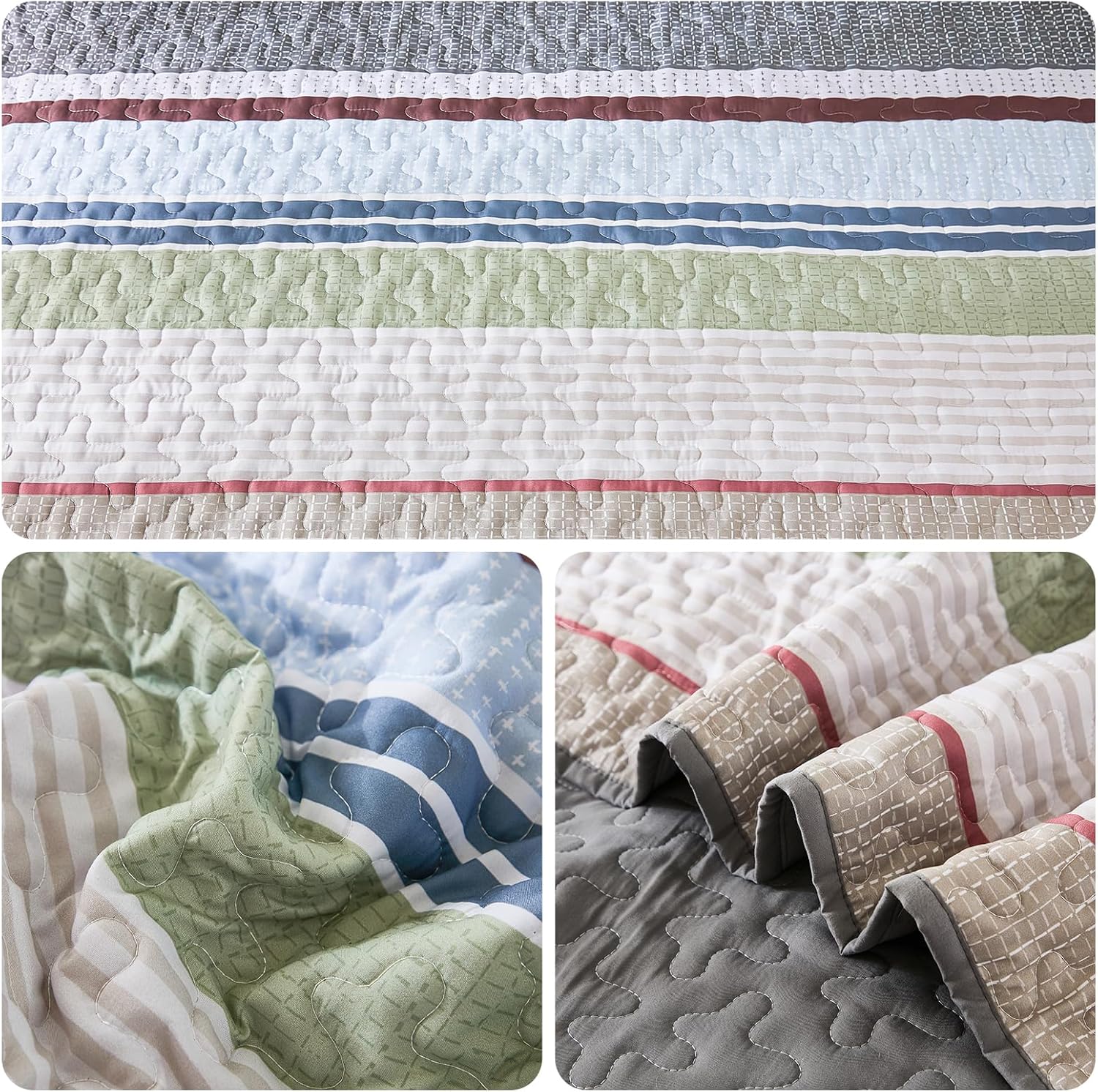 Dintszyayue King Size Quilt Set Sage Grey 3 Pieces 1