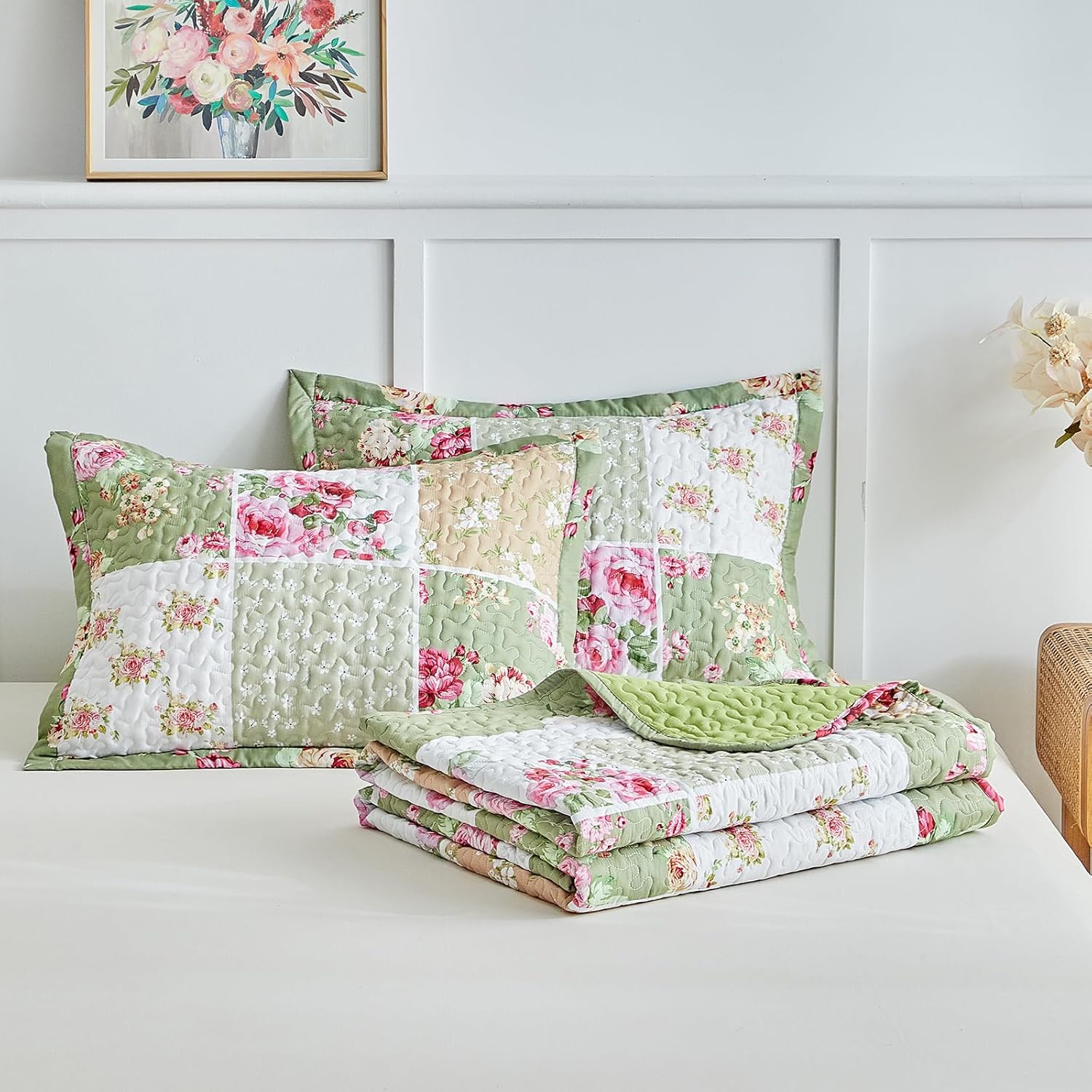 UOZZI Patchwork Quilt Set 3PC Queen Size Reversible
