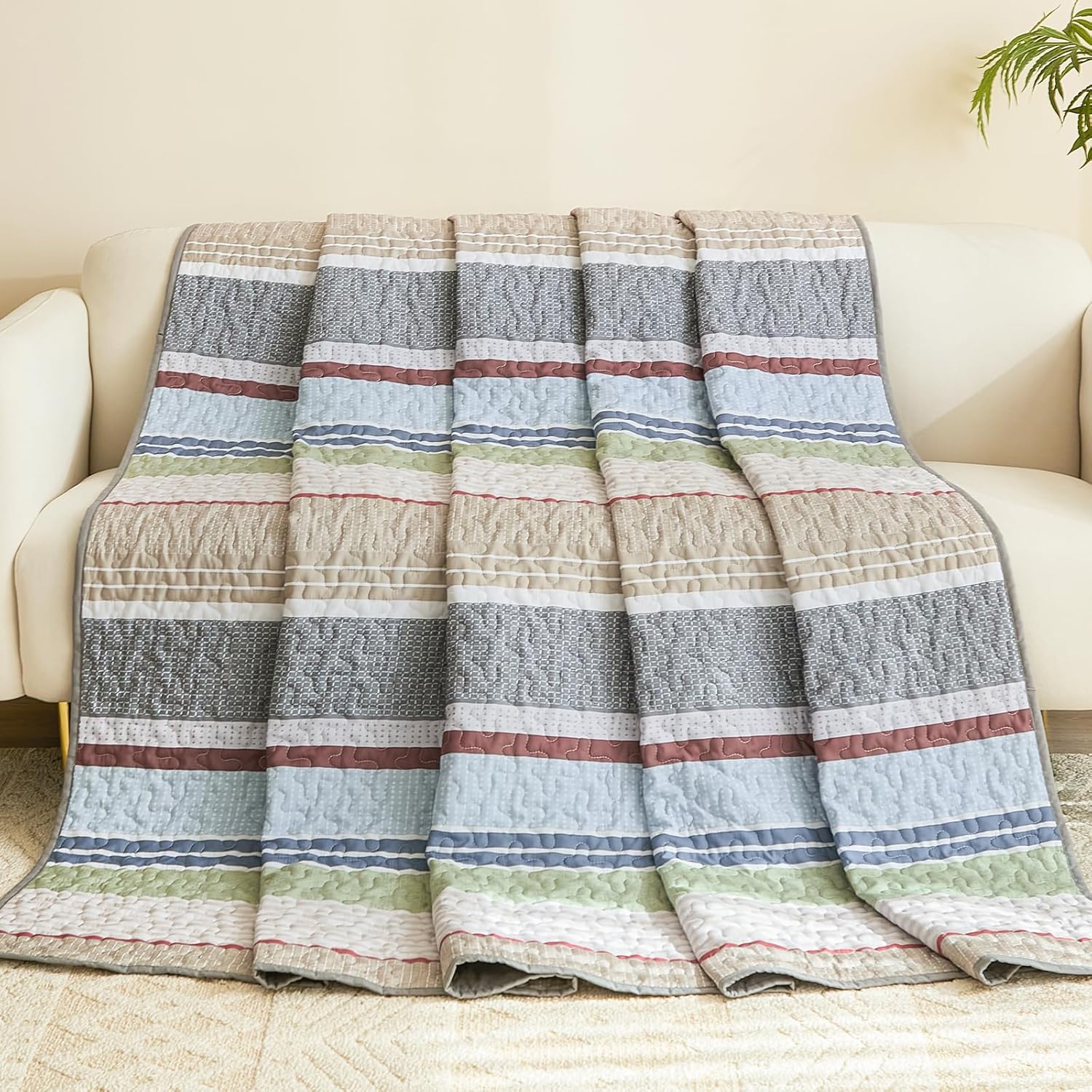 Dintszyayue King Size Quilt Set Sage Grey 3 Pieces 1