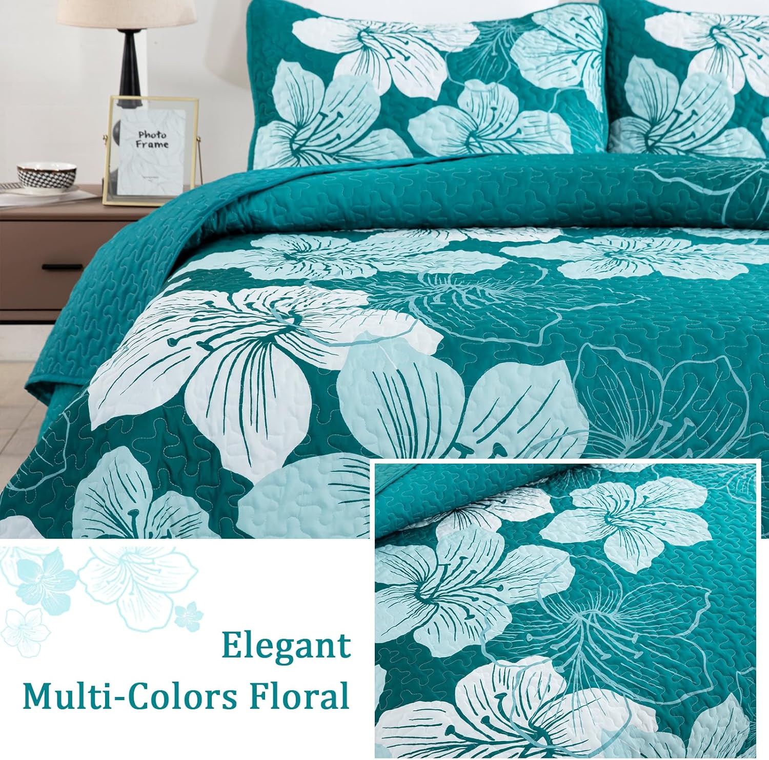 DJYO Gradient Green Floral Quilt Set 3 Piece