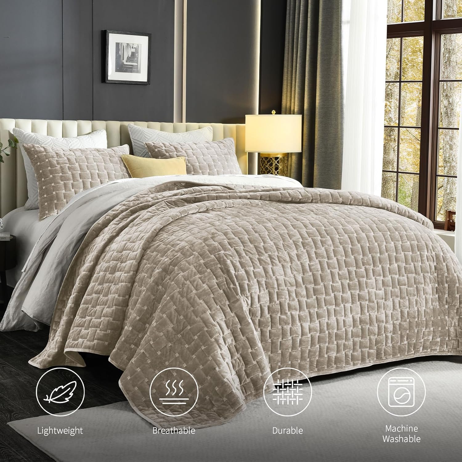 Grassix Velvet Quilt Set King Size 3 Pieces