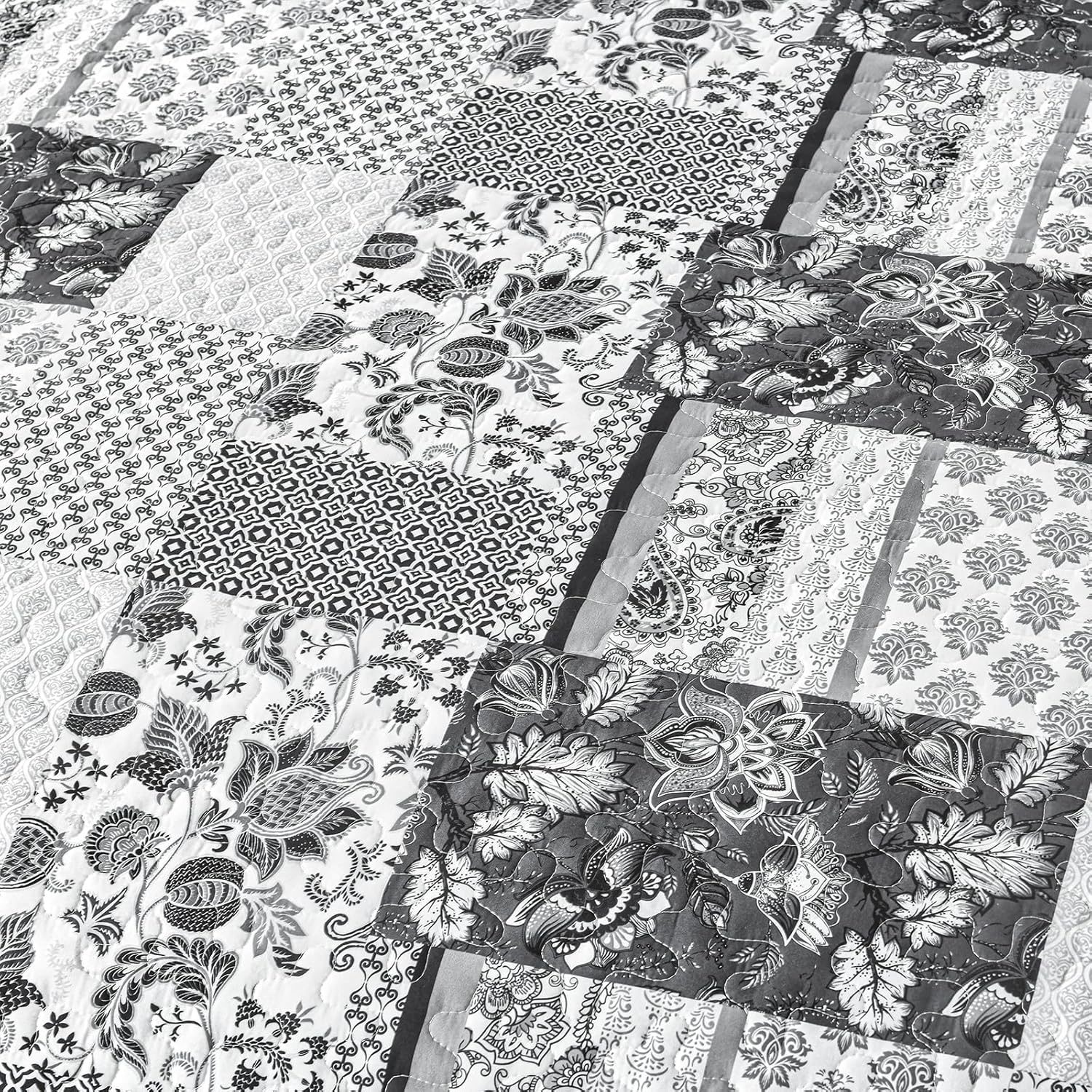 WONGS BEDDING Grey Patchwork Quilt Set King Size 3 Pieces