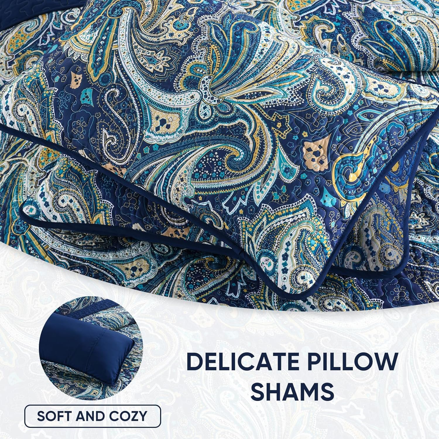 DJY Navy Blue Paisley Quilt Set 3 Piece King Size