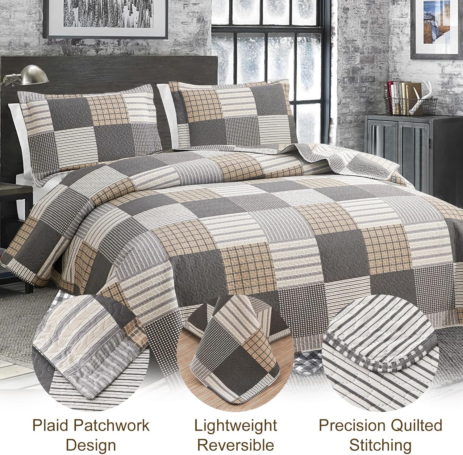 Jessy Home Plaid Quilt Set Queen Size