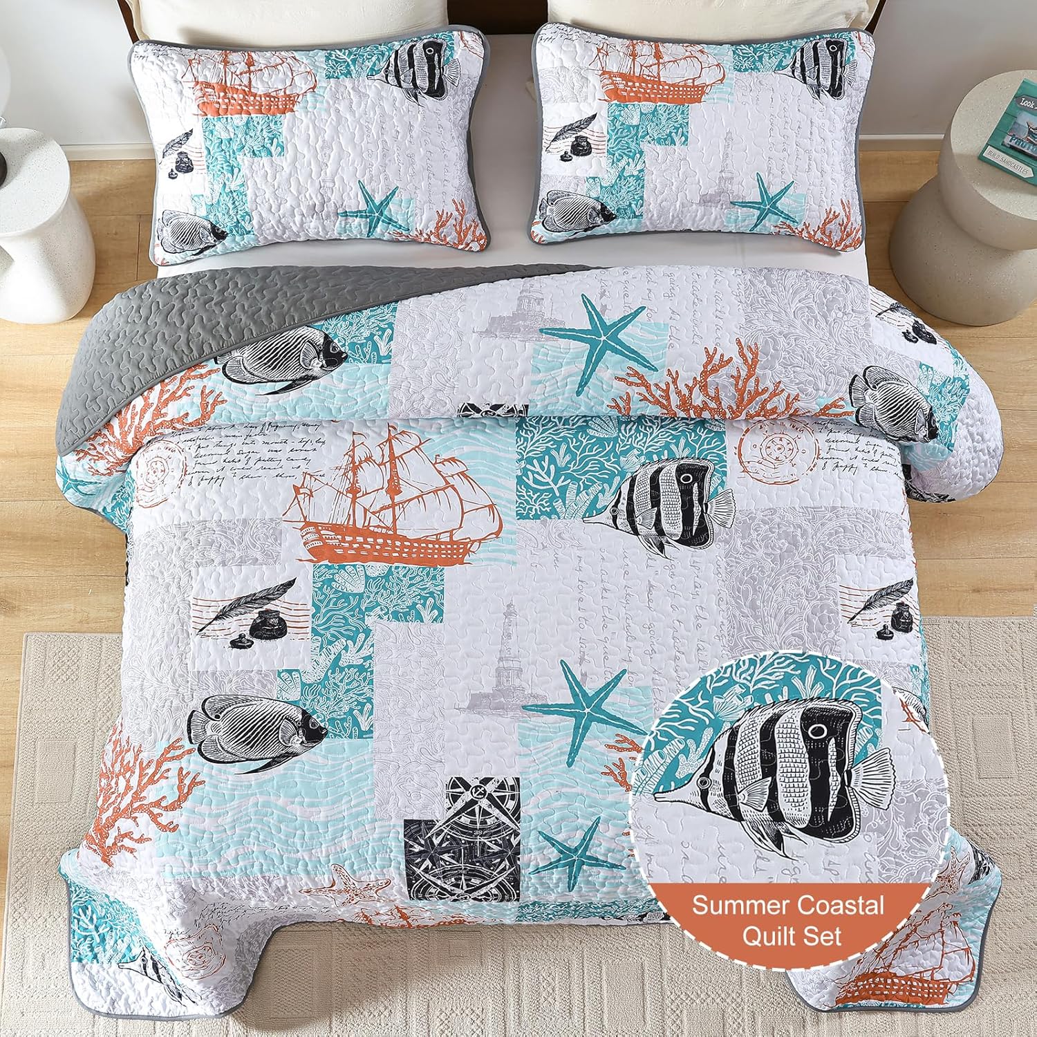 Djoymock Coastal King Quilt Set 3 Piece