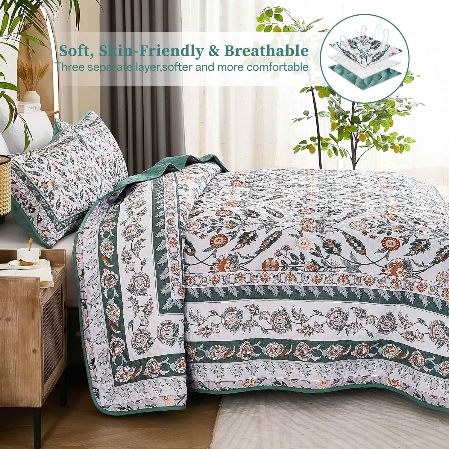 DJY King Size Quilt Set with 2 Pillowcases 1