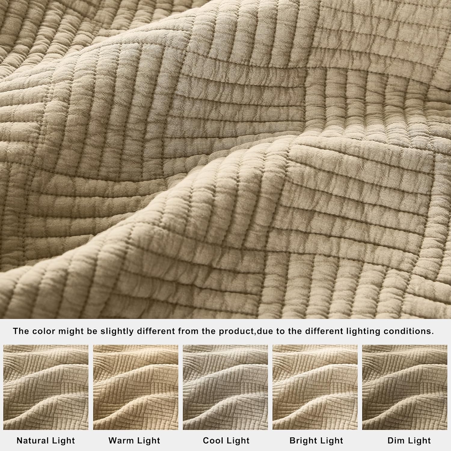 WDCOZY Beige Queen Quilt Set with Down-Alternative Filling