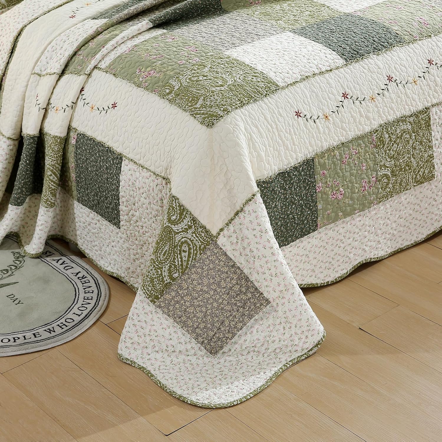 vctops Farmhouse Green Quilt Set 3 Piece