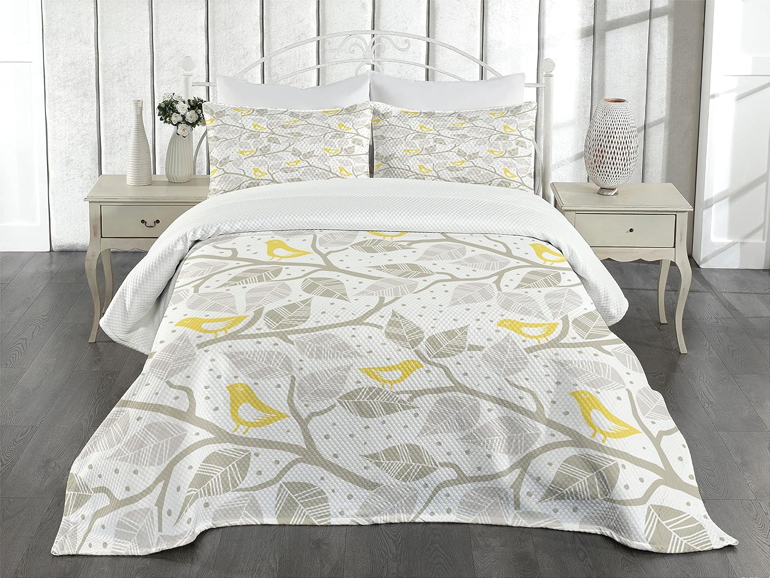 Lunarable Grey Bedspread Set Queen Size 3 Piece