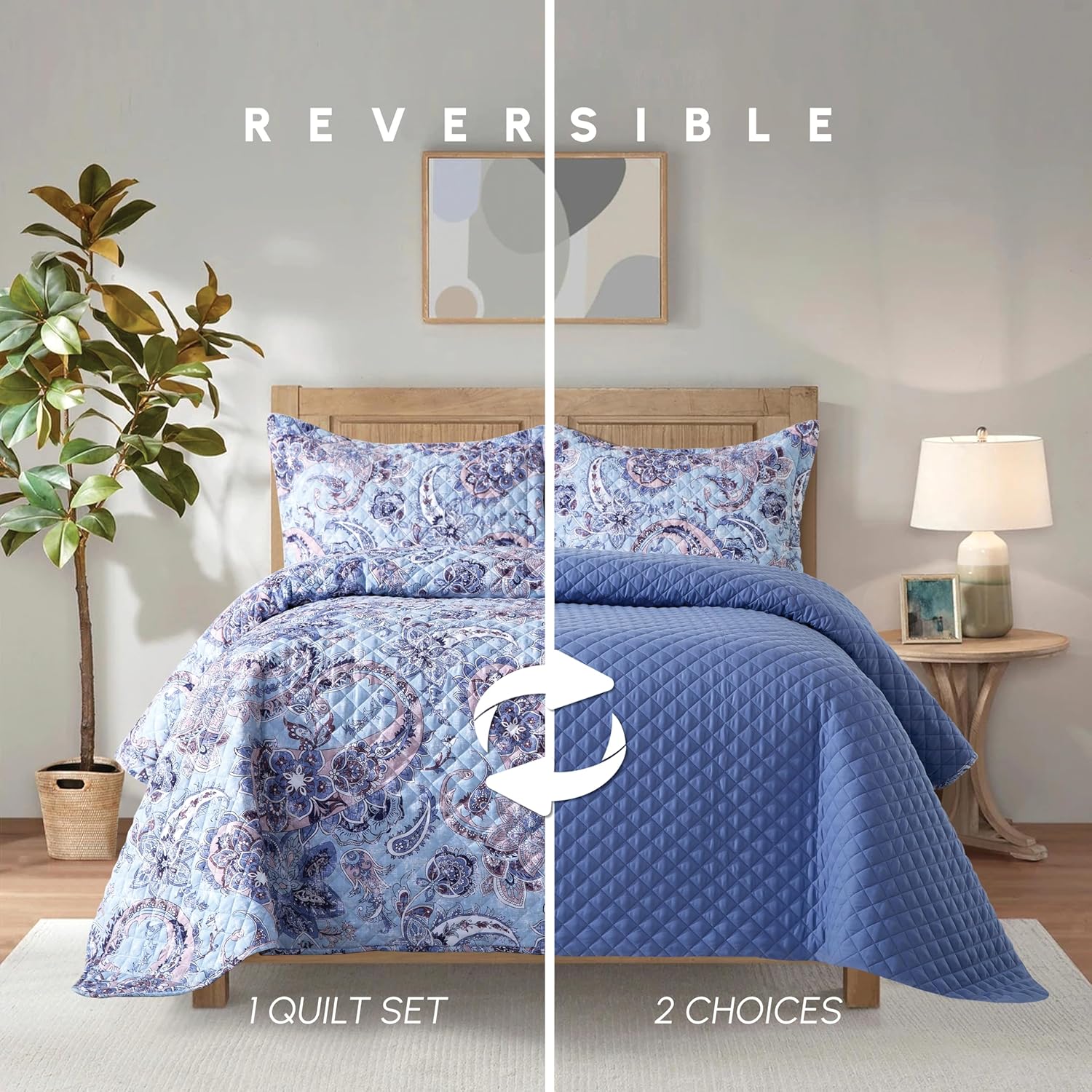 Elegant Comfort 3-Piece Reversible Floral Paisley Bedspread Set