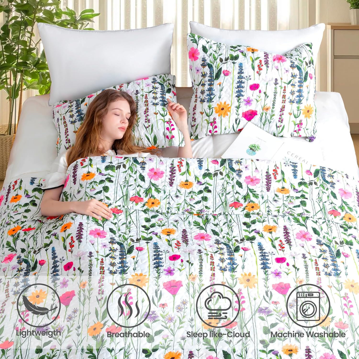 ROMROL King Size Floral Quilt Set 3 Piece