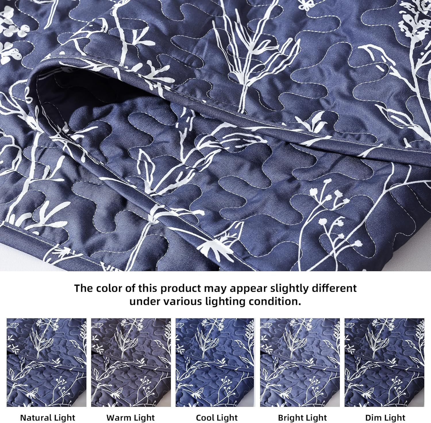JANZAA Queen Size Navy Blue Floral Quilt Set