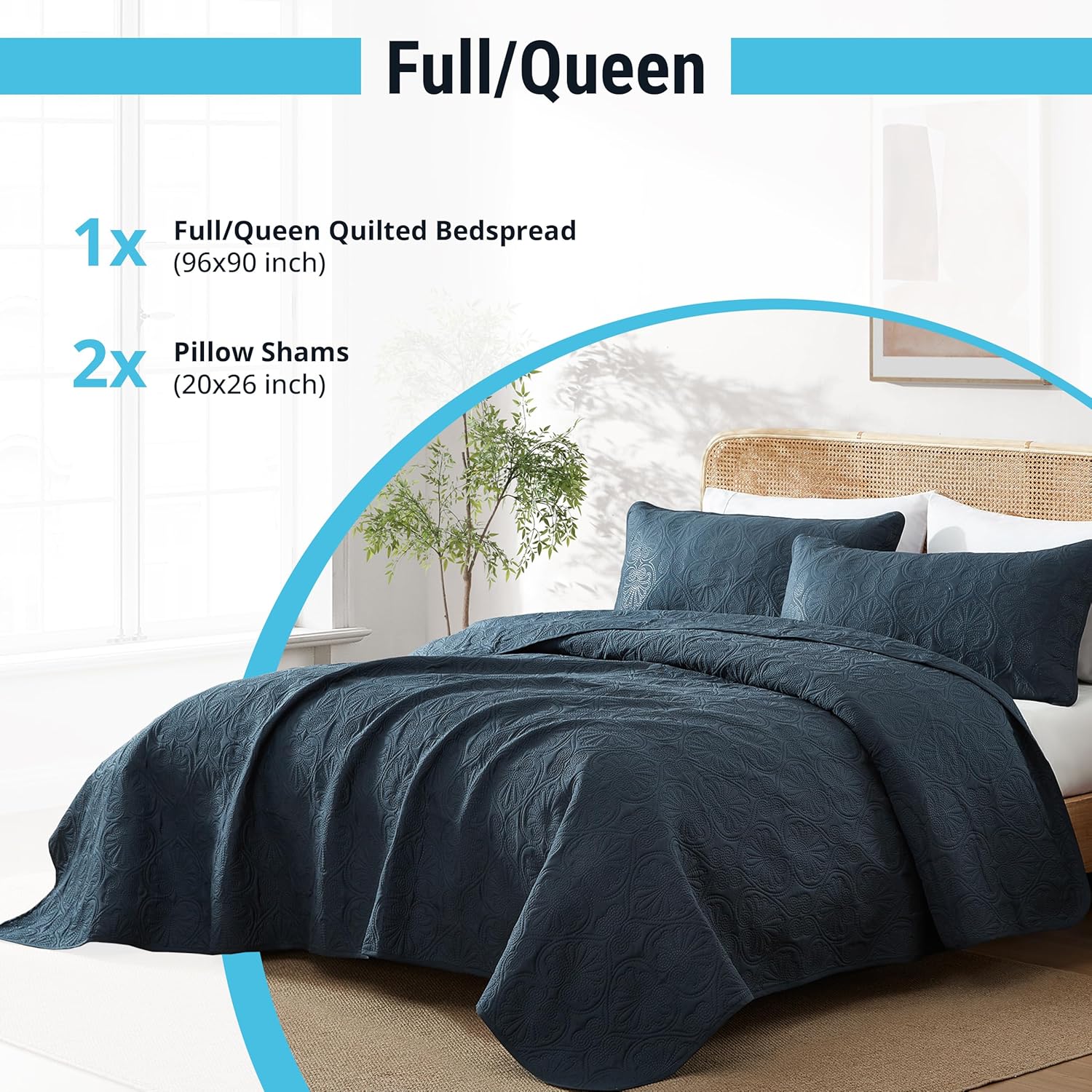 HLCME Benji - 3 Piece Queen Quilt Set Navy Blue