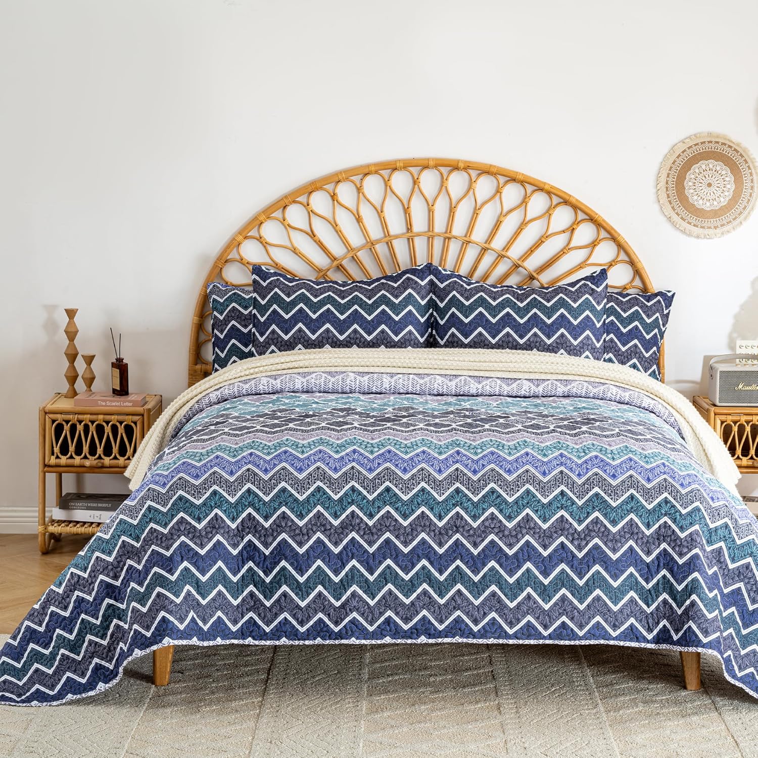 LIRISDOM Bohemian Quilt Set Queen 3 Piece Paisley Bedspread Set