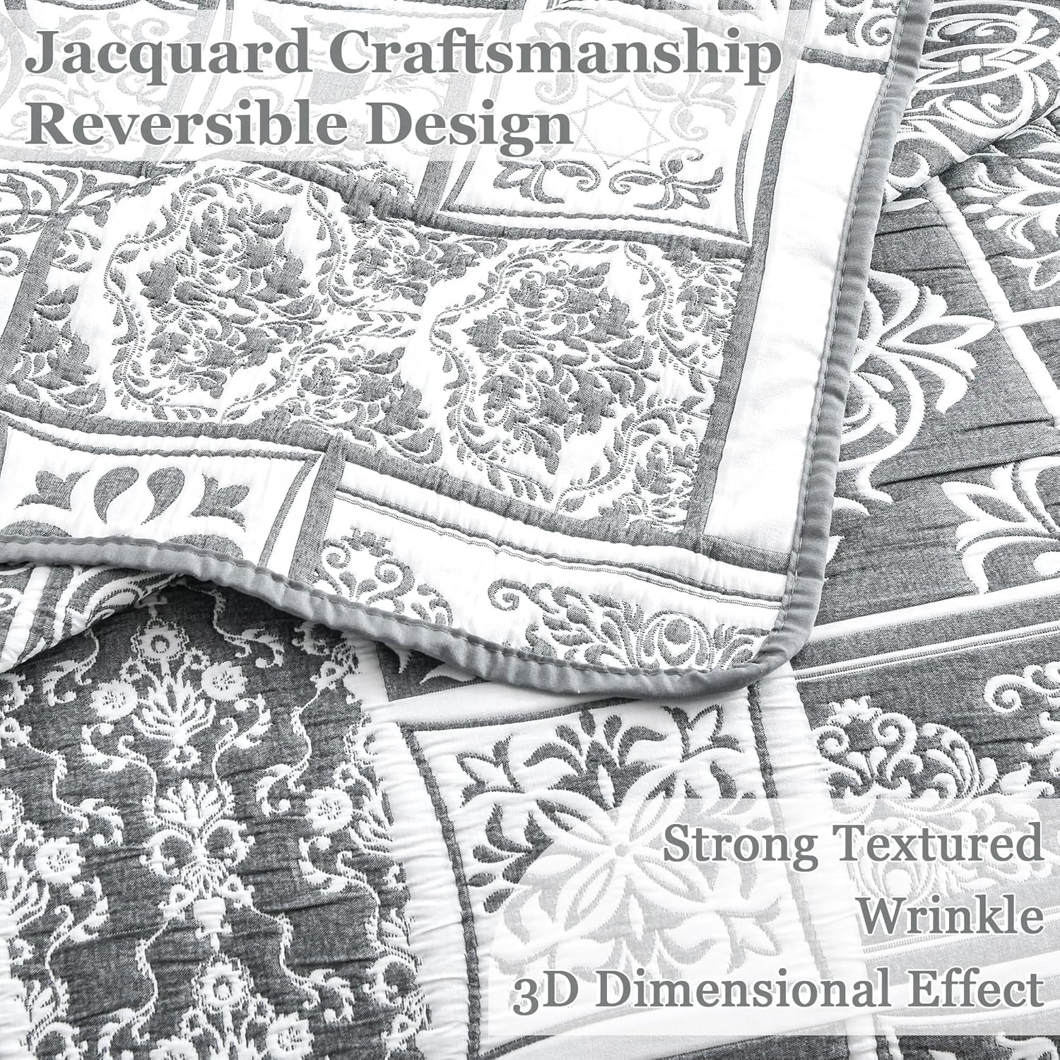 Asuexpect 3 Piece Grey Patchwork Bedspread Set King Size 1