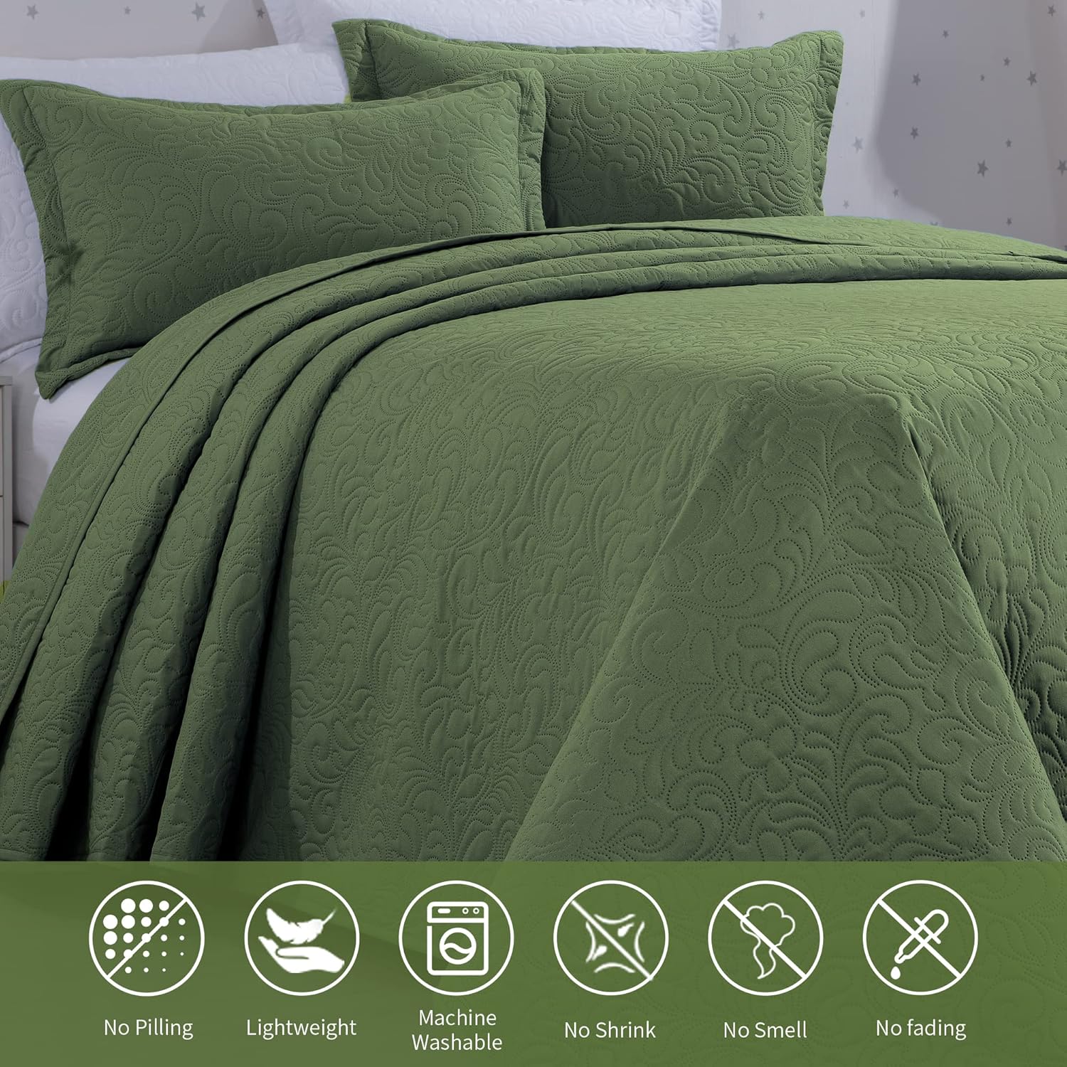 HOMBYS Alaska King 132x120 Bedspread Coverlet Set Olive Green