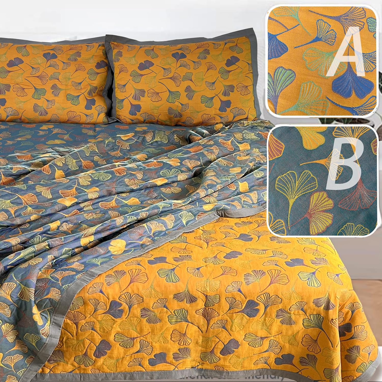 Bifqioy 3 Piece Ginkgo Quilt Set Queen Size