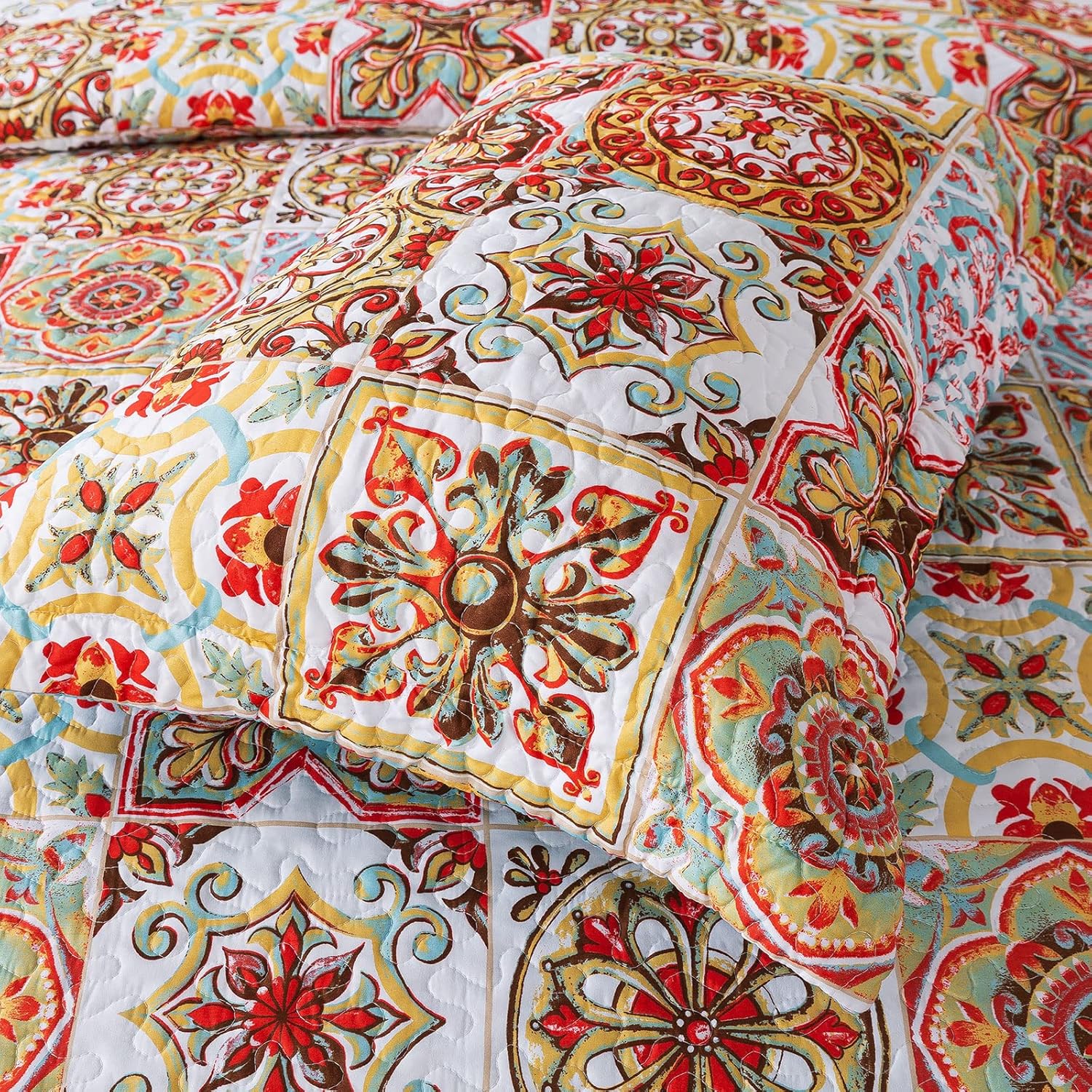 HoneiLife Bedspread Quilt Set King - 3 Piece Moroccan Pattern
