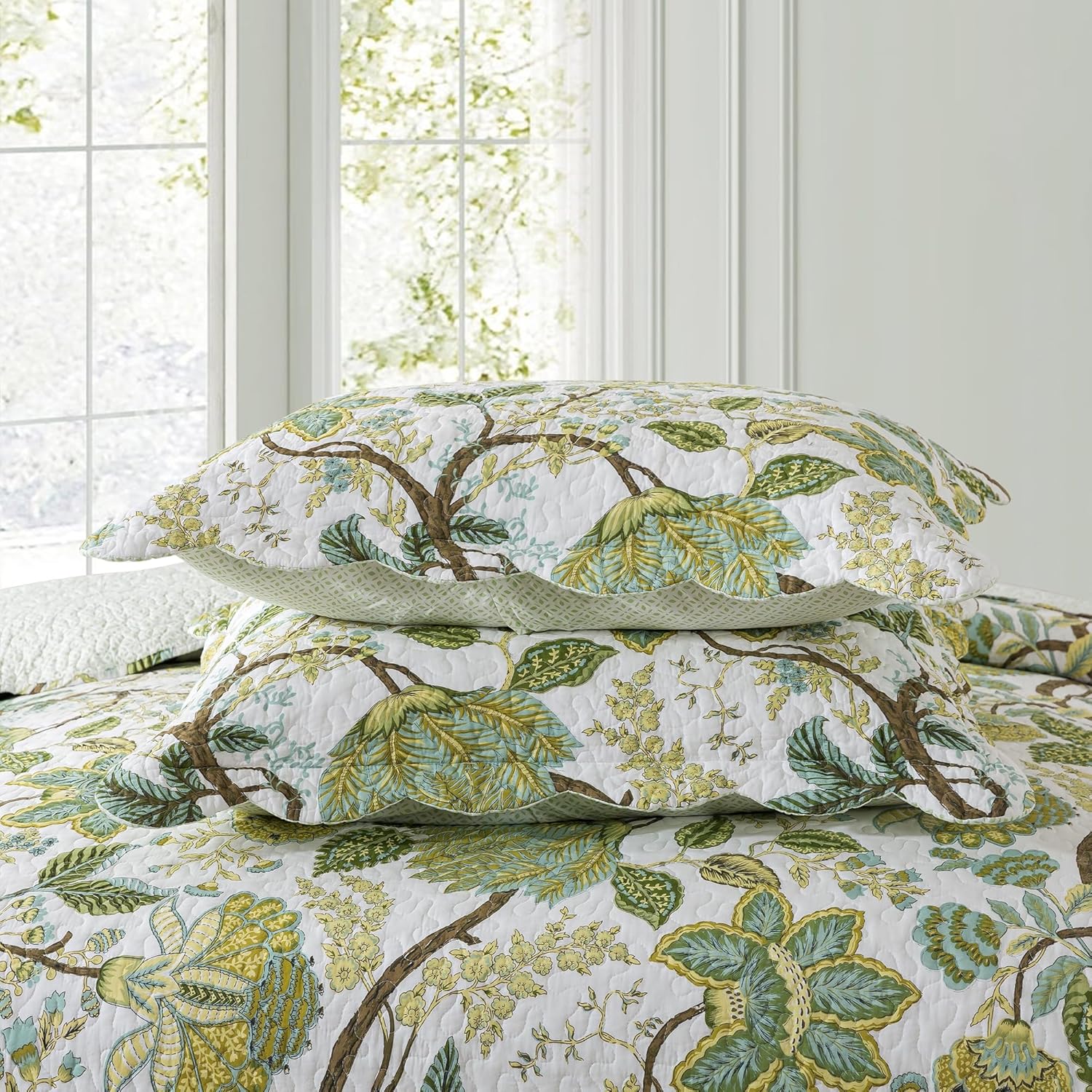 NEWLAKE Reversible Cotton Quilt Set - Floral Vine Pattern King Size